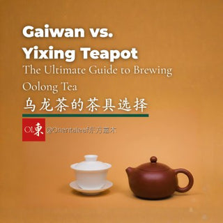 A white porcelain Gaiwan and a brown Yixing clay teapot side by side for brewing Oolong tea, illustrating the Gaiwan vs. Yixing teapot comparison