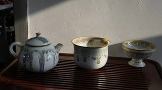 A set of handmade Chinese porcelain fired with firewood