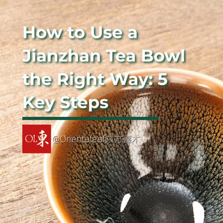 A close-up of a traditional Jianzhan tea bowl featuring unique glaze patterns, accompanied by the text: How to Use a Jianzhan Tea Bowl the Right Way: 5 Key Steps.
