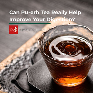 A cup of dark brew Pu-erh tea with a water droplet, illustrating health topics like digestion and wellness