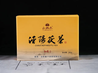 Front view of YXT Jingyang Fu Tea Ximanzi 2018 Premium Shaanxi Dark Tea Brick outer box packaging.