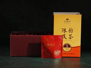 Inner packaging of YXT 5-year aged Fu brick tea bags with individual red sachets.