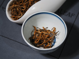 Close-up of deep fermented buds of Crimson Dianhong Black Tea