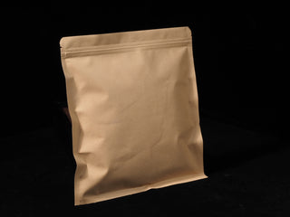 Side view of gusseted kraft paper tea bag for secure food storage
