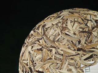 Detailed macro close-up of Bai Hao Yin Zhen buds on 2023 Jinggu Silver Needle White Tea Cake