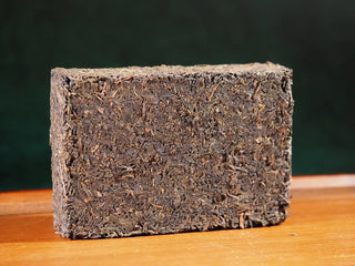 Full view of the YXT Jingyang Fu Tea Ximanzi 2018 Premium Shaanxi Dark Tea Brick, compressed and dense.