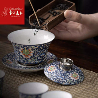 Gaiwan Tea Sets with Silver Cup Feet (11-PCS set - Gold Prize Work)