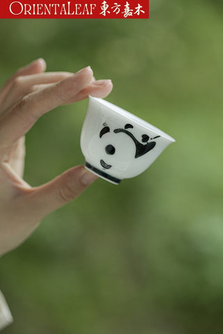 White Porcelain Tea Cups- Hand-painted Panda Theme