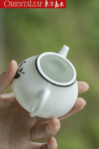 White Porcelain Tea Pot- Hand-painted Panda Theme