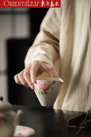 Pottery Fairness Cup with Overglaze Peach Design