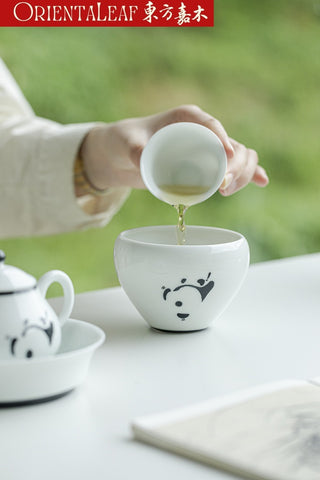 White Porcelain Tea Wash- Hand-painted Panda Theme