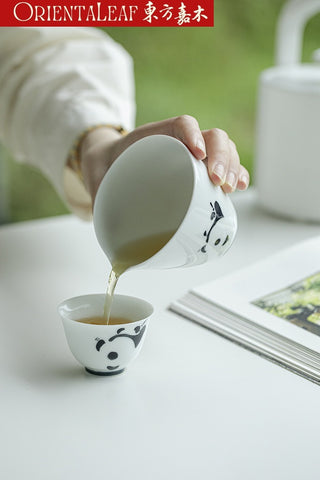 White Porcelain Fairness Cup - Hand-painted Panda Theme