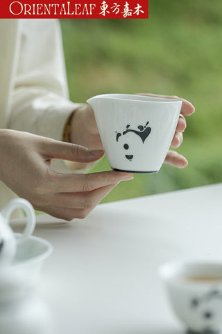 White Porcelain Fairness Cup - Hand-painted Panda Theme