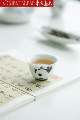 White Porcelain Tea Cups- Hand-painted Panda Theme