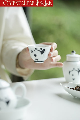 White Porcelain Tea Cups- Hand-painted Panda Theme