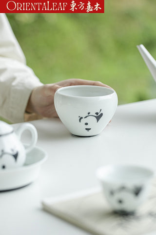 White Porcelain Tea Wash- Hand-painted Panda Theme