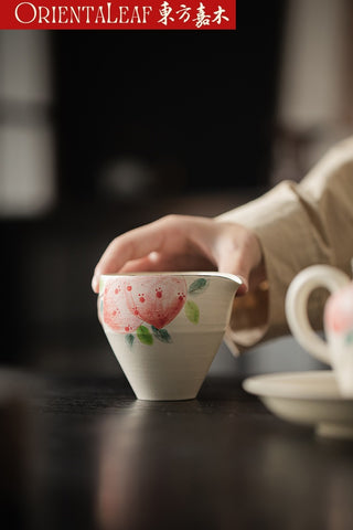 Pottery Fairness Cup with Overglaze Peach Design