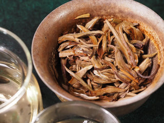 Another macro shot of infused spring buds (spent leaves) of 2023 Jinggu Bai Hao Yin Zhen White Tea