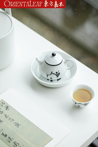 White Porcelain Tea Pot- Hand-painted Panda Theme