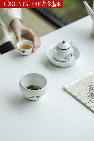 White Porcelain Tea Wash- Hand-painted Panda Theme