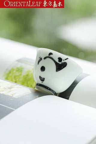 White Porcelain Tea Cups- Hand-painted Panda Theme