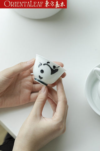 White Porcelain Tea Cups- Hand-painted Panda Theme