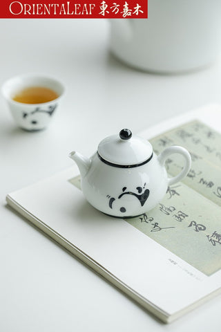 White Porcelain Tea Pot- Hand-painted Panda Theme