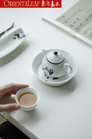 White Porcelain Tea Pot- Hand-painted Panda Theme