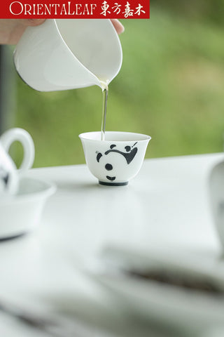 White Porcelain Tea Cups- Hand-painted Panda Theme