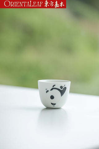 White Porcelain Tea Cups- Hand-painted Panda Theme