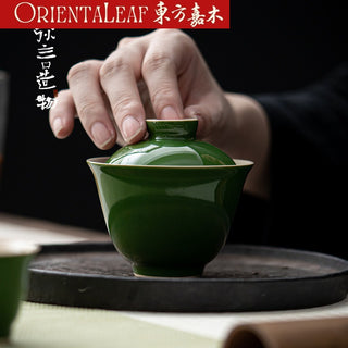 Dehua Solid Color Gaiwan - Dark Green