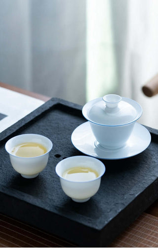 Jingdezhen Thin-bodied Gaiwan with Blue Edges