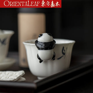 White Porcelain Tea Pet - Hand-painted Panda Theme