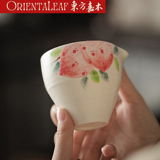 Pottery Fairness Cup with Overglaze Peach Design