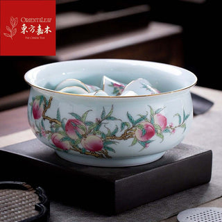 Jingdezhen Mutton Fat Jade Tea Set - Peachs