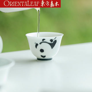 White Porcelain Tea Cups- Hand-painted Panda Theme