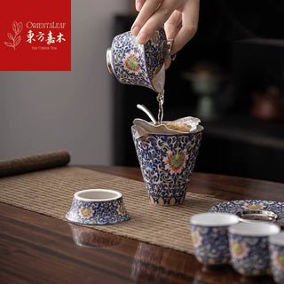 Gaiwan Tea Sets with Silver Cup Feet (11-PCS set - Gold Prize Work)