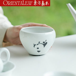 White Porcelain Tea Wash- Hand-painted Panda Theme