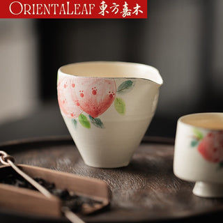 Pottery Fairness Cup with Overglaze Peach Design