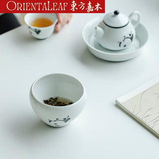 White Porcelain Tea Wash- Hand-painted Panda Theme