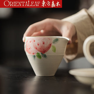 Pottery Fairness Cup with Overglaze Peach Design