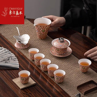 Gaiwan Tea Sets with Silver Cup Feet (11-PCS set - Gold Prize Work)