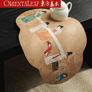 Tea Coaster for Gongfu Tea - Tang Dynasty Maidservant Pattern in Begonia Shape