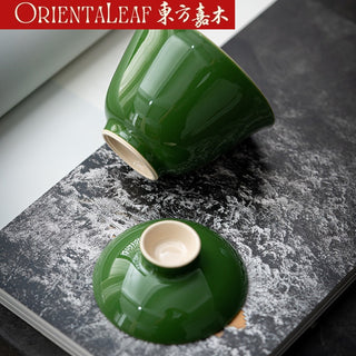 Dehua Solid Color Gaiwan - Dark Green