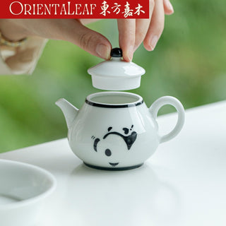 White Porcelain Tea Pot- Hand-painted Panda Theme