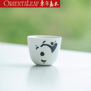 White Porcelain Tea Cups- Hand-painted Panda Theme