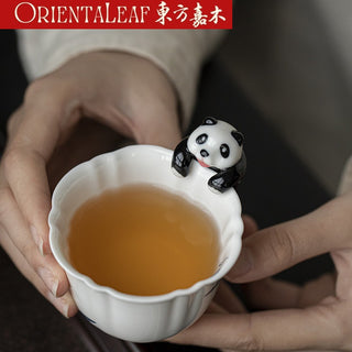 White Porcelain Tea Pet - Hand-painted Panda Theme