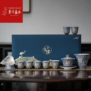 Gaiwan Tea Sets with Silver Cup Feet (11-PCS set - Gold Prize Work)