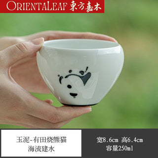 White Porcelain Tea Wash- Hand-painted Panda Theme