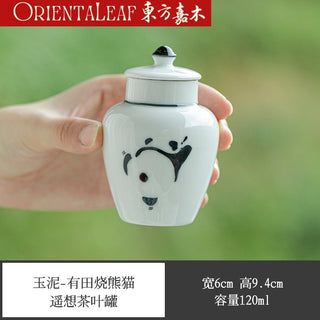 White Porcelain Tea Canister - Hand-painted Panda Theme